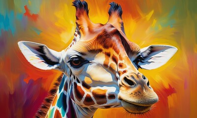 Vibrant Oil Painting of Majestic Giraff