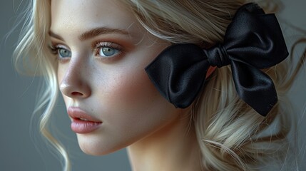 Portrait of a beautiful blonde Hair woman with bow on hairstyle