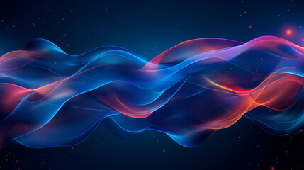 Obraz premium Abstract flying on a dark blue and red background topic of artificial intelligence, neural networks, big data. Copy space