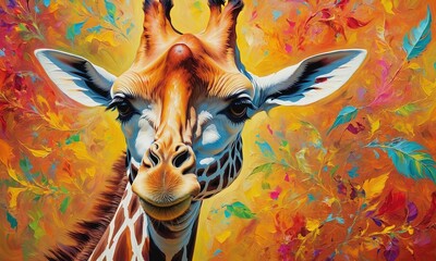 Vibrant Oil Painting of Majestic Giraff