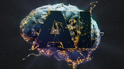 Futuristic human brain interface concept. Scan technology. Neurons and neural connections 3D render. Neuronal activity. AI Brain concept - Powered by Adobe