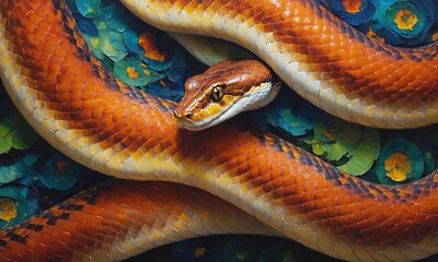 Vibrant Oil Painting of Colorful Snake - Powered by Adobe