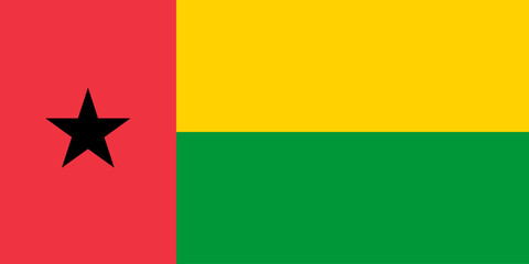 Naklejka premium Close-up of red, yellow, green and black national flag of African country of Guinea Bissau with black star. Illustration made February 28th, 2024, Zurich, Switzerland.