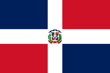 Close-up of blue, red and white national flag of island country of Dominican Republic. Illustration made February 28th, 2024, Zurich, Switzerland.