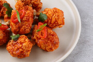 Grilled chicken wings with vegetable and spices flat lay on white background, food ideas concept