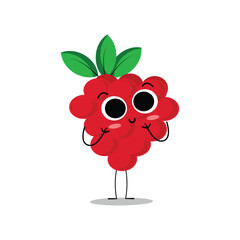 Raspberry set cute character cartoon delicious berry greet jump run sing smile face cheerful kawaii joy happy emotions icon vector illustration.