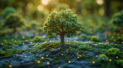 In a green background, there is an ESG icon concept showing a small tree showing sustainability, social responsibility, and governance in sustainable and ethical business. - obrazy, fototapety, plakaty