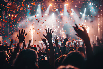 Blurred crowd of people having fun at music festival