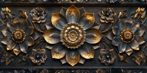 Elegant brown floral and mandala patterned D ceiling wallpaper in Italian style. Concept Italian style decor, Elegant brown tones, Floral and mandala patterns, Ceiling wallpaper, Home interior design