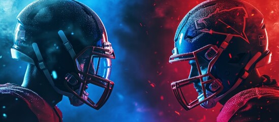 Football helmets clashing illustration versus banner