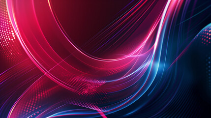Abstract flying on a dark blue and red background topic of artificial intelligence, neural networks, big data. Copy space