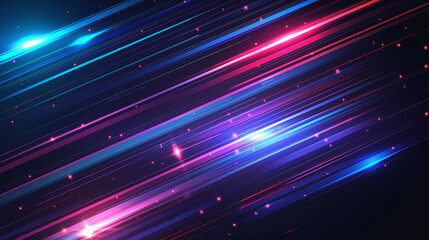 Obraz premium Abstract flying on a dark blue and red background topic of artificial intelligence, neural networks, big data. Copy space