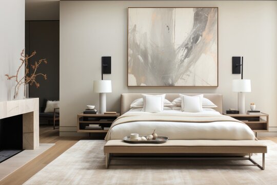 Bedroom With Large Painting on Wall Generative AI