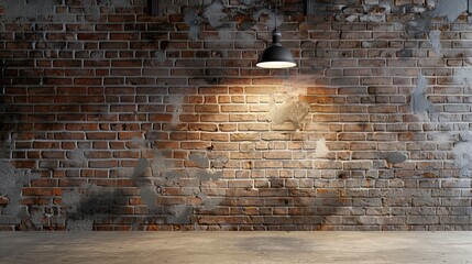 Brick concrete room with ceiling lamp in high resolution