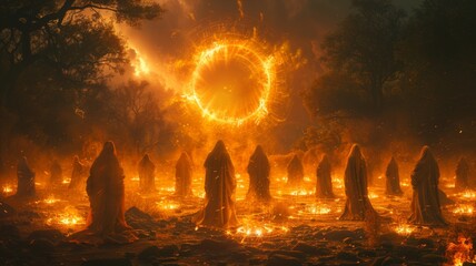Magic circles and summoning spells where warlocks and witches tap into dark sorcery and occult practices