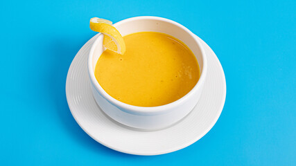 Lentil soup bowl top view isolated