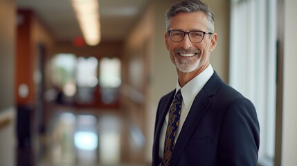 Fototapeta premium Capture a portrait of a smiling older bank manager or investor, a happy middle-aged business man boss and leader. 
