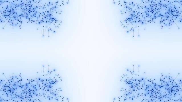 futuristische blau leuchtende synchrone Netzwerkverkn&uuml;pfungen mit Knotenpunkten, Fraktal, Muster, Kreis, Verbindungen, KI, Internet, Server, Plexuseffekt, System, FTTH, Daten, leuchten
