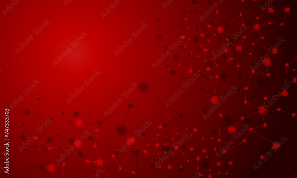 Poster abstract red connecting dots and lines connection science with blank space design technology backgro