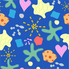 abstract seamless pattern with colorful elements of different shapes and different structures. vector graphics for background, fabric, packaging, etc