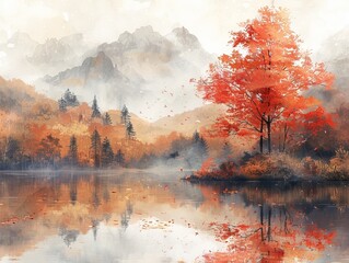 An autumn-inspired watercolor background features soft light leaks, depicting serene natural scenes