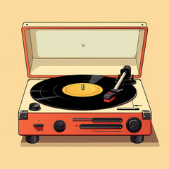 A retro vinyl record player with spinning record. 
