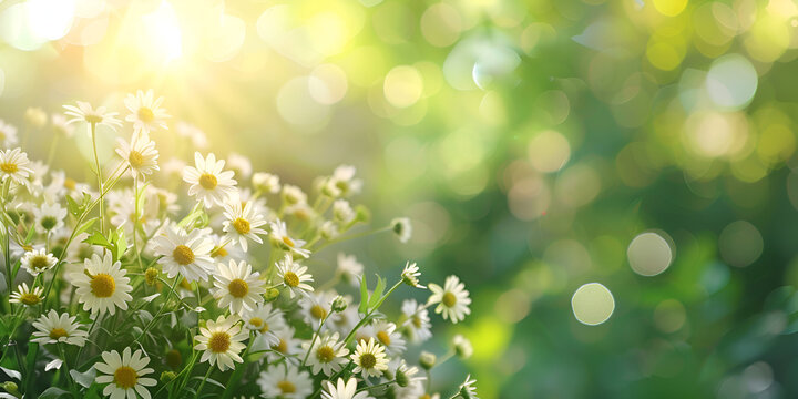 spring meadow with flowers,Marguerite daisy flowers in spring meadow. Wallpaper.

