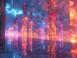 Neon landscapes, futuristic digital art with vibrant and glowing colors