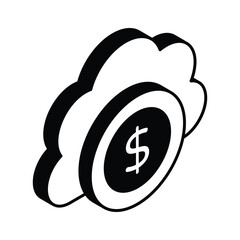 Cloud with dollar coin concept icon of cloud money in isometric style