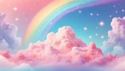 A pastel rainbow unicorn background including sparkling stars. A hazy, pink fantasy sky. Charming holographic area.  Fairy iridescent gradient backdrop Backgrounds - obrazy, fototapety, plakaty