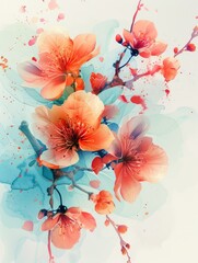Floral on a minimalist background, vibrant colors for a spring blossom theme