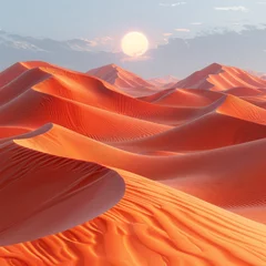 Papier Peint photo Rouge 2 Desert landscape at dawn, a minimalist digital artwork featuring warm hues emerges beautifully