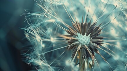 Close-up of a dandelion seed head, with detailed textures and soft light, symbolizing change and fragility.