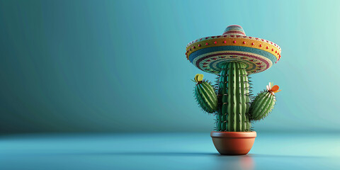 Cinco de Mayo Cactus wearing a Mexican sombrero hat - obrazy, fototapety, plakaty