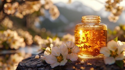 jar Fresh flower honey on white 