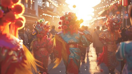 Chinese New Year Dragon Parade at Sunset