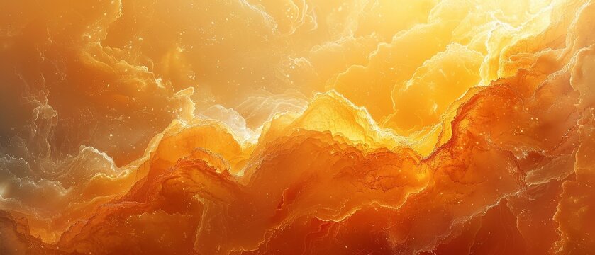 Background photo of abstract artwork in light yellow and golden colors. Watercolor painting on canvas with soft orange gradient. Fragment of artwork on paper with amber pattern. Texture background.