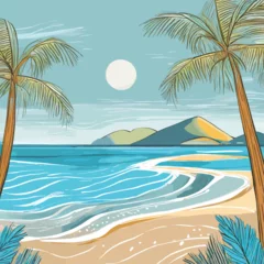 Gardinen Hand drawn vector illustration of beach landscape design background template © Joey