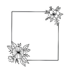 Floral frame minimalist design with hand drawn flowers and leaves square shape for wedding invitation or greeting card