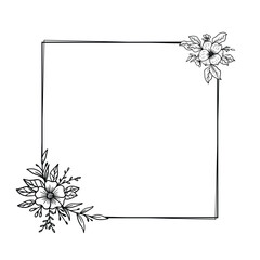 Obraz premium Floral frame minimalist design with hand drawn flowers and leaves square shape for wedding invitation or greeting card