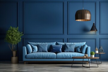 Blue Living Room With Blue Couch Generative AI