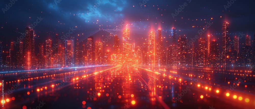 Poster Concept of smart city and abstract polygon pattern with speed line light and big data connection technology.