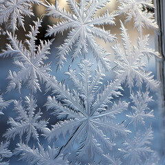 Intricate patterns of frost on a winter window.