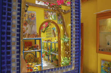 Picturesque scenic narrow alleys with traditional cobblestone streets and Souvenir shops in Old...