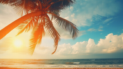 view of coconut trees on the beach, background, generative ai