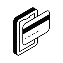 Atm card with mobile phone showing concept icon of card payment, online payment isometric vector design