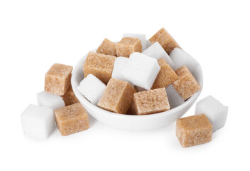 Different types of sugar in bowl isolated on white