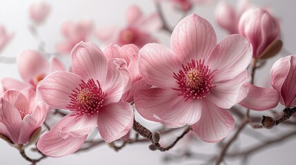 Detailed shot of a pink magnolia flower isolated on an isolated white background