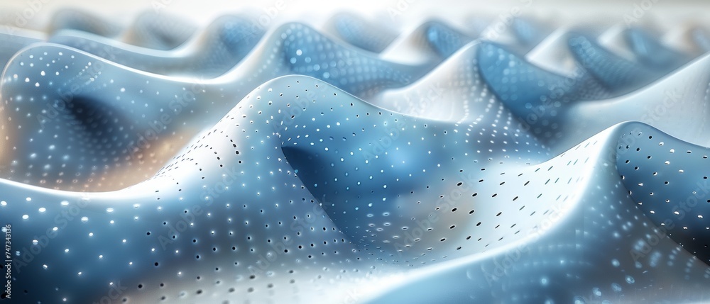 Poster A digital wave abstract with a blue circular background. A futuristic point wave. A rendering in 3D of big data.