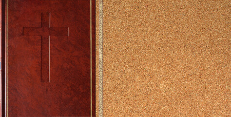 Christian religious design with leather and cork textures with cross